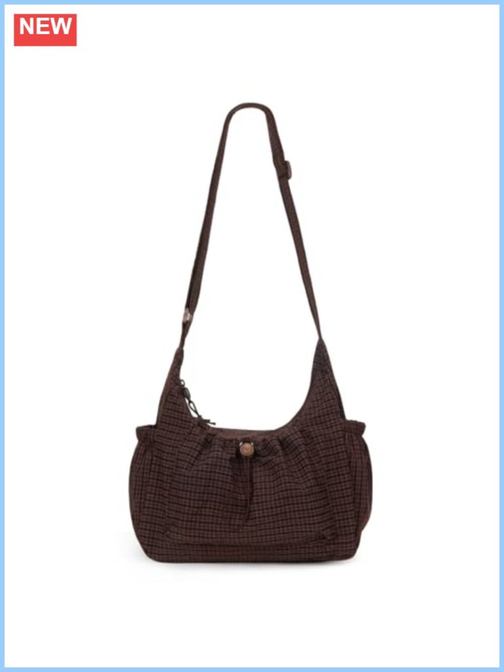 Plaid Nylon Hobo Bag Crossbody Drawstring Purse Adjustable Shoulder Strap
